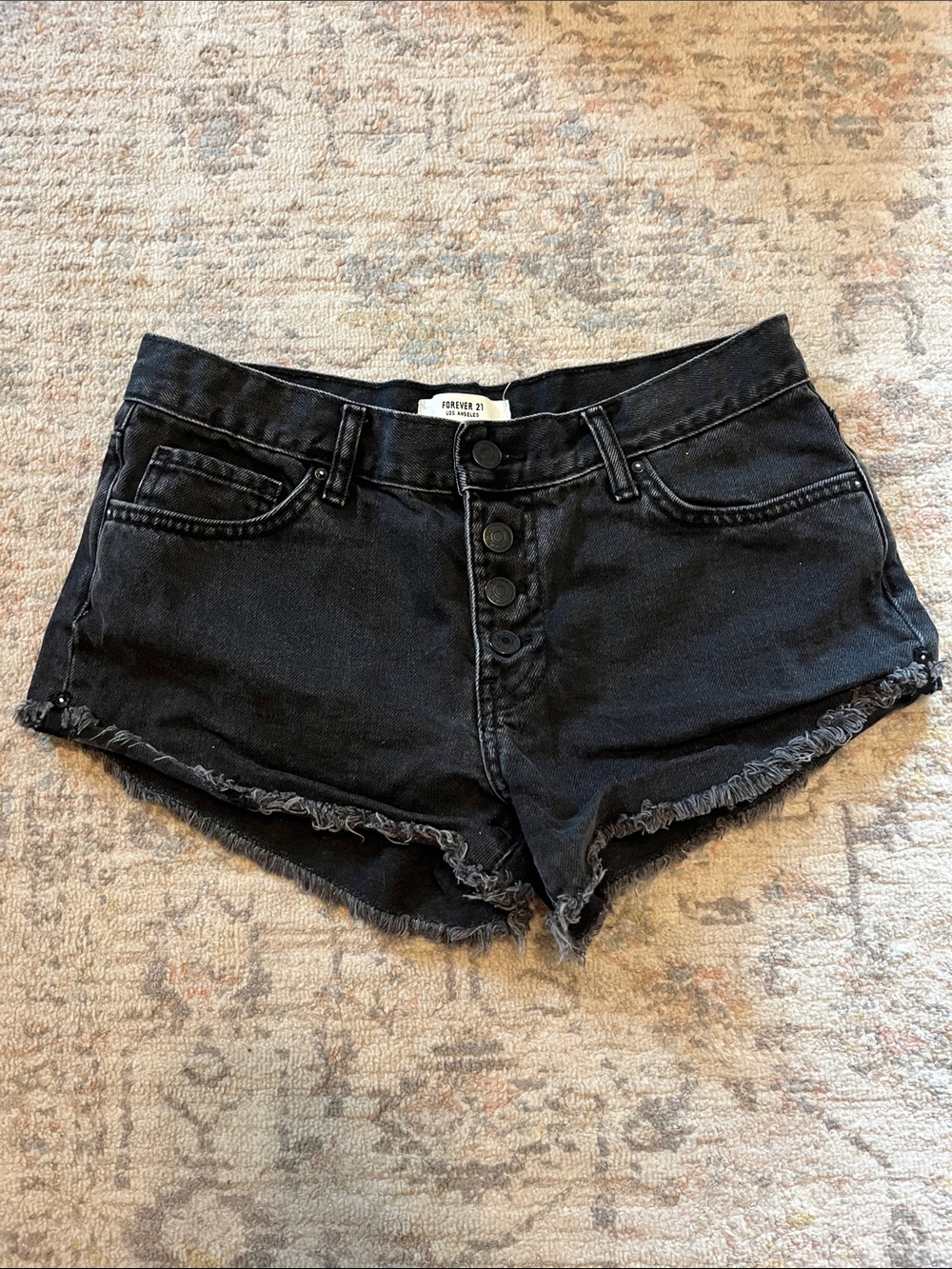Forever 21 Black High-Rise Button-Front Denim Shorts